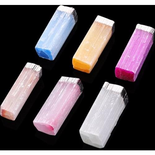 Hot Selling Natural Ore Crystal Pendant Mixed Color Gypsum Stone Irregular Rectangular Electroplating Binding Necklace Wholesale