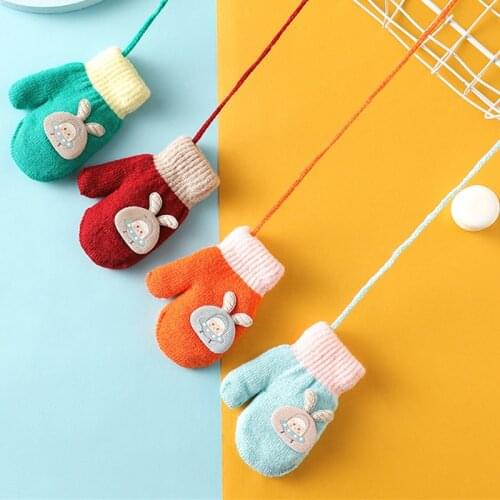 Cartoon Baby Mittens Winter Warm Kids Baby Girl Gloves Knitted Children Toddler Teething Mitten Handschoen Winter Gloves Kids