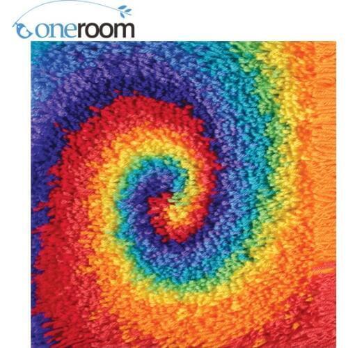 NONEROOM Colorfully Rainbow DIY Unfinished Crocheting Yarn Mat Latch Hook Rug Kit Floor Mat Santa Claus Picture Carpet Set