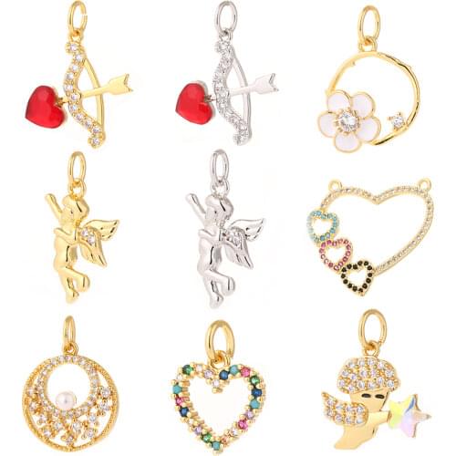 Heart Pendant Charms for Jewelry Making Bulk Charm Cupid Angel Designer Jewelry Charms for Diy Earrings Necklace Bracelet Copper