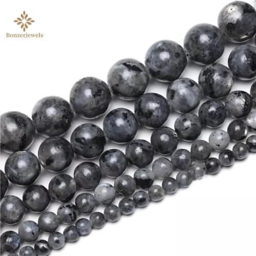 Natural Black Labradorite Flash Stone Round Loose Spacer Beads For Jewelry DIY Making Bracelet Accessories 15" 4 6 8 10 12MM