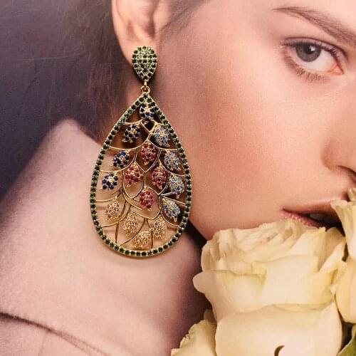 Luxury Oval Shape Dangle Earrings For Women Wedding Colorful Cubic Zirconia CZ DUBAI Bridal Earrings boucle d'oreille E9513