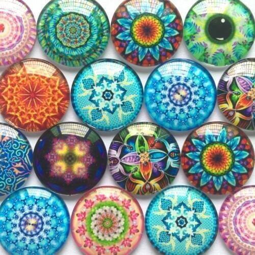 ZEROUP 12mm 20mm Round Glass Cabochon Mixed Pattern Pictures Fit Cameo Base Setting for Flat Back Jewelry TP-156