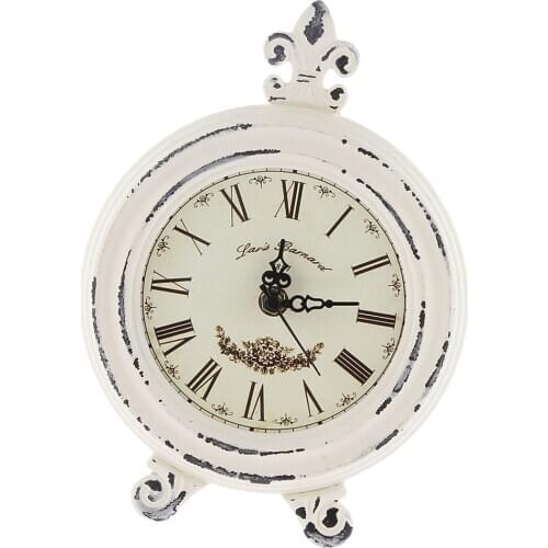 Home Decoration Battery Powered Desk Clock Table Vintage Wood Clock White