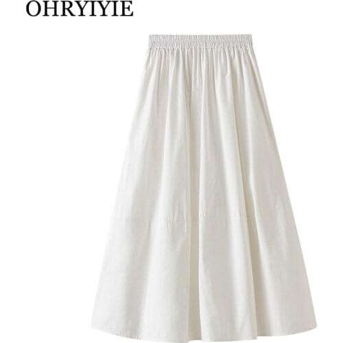 OHRYIYIE Solid Color Spring Summer Long A-Line Skirt Women Fashion Korean 2021 Chic All-Match Pleated Skirts Female Maxi Skirt