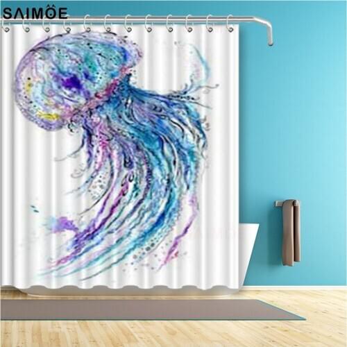 3D Jellyfish Printing Shower Curtains for Bathroom Waterproof Polyester Fabric Shower Bath Curtain Sets
