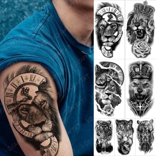 Waterproof Temporary Sleeve tatooo Sticker Clock Lion Fragments Crown Tiger tattoo Arm Body Art Fake Transfer tatoo Male Female