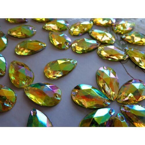 ZBROH Free shipping 11*18mm light yellow sew on Acryl crystal rhinestones accessory gemstone strass drop shape 150pcs/bag