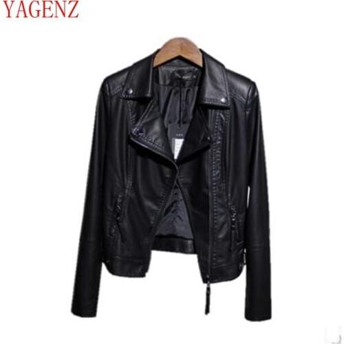 Fashion Ms Lapel Tops Short paragraph Women PU Leather coat Slim Long sleeves Leather coat Elegant Autumn/winter jackets 1117