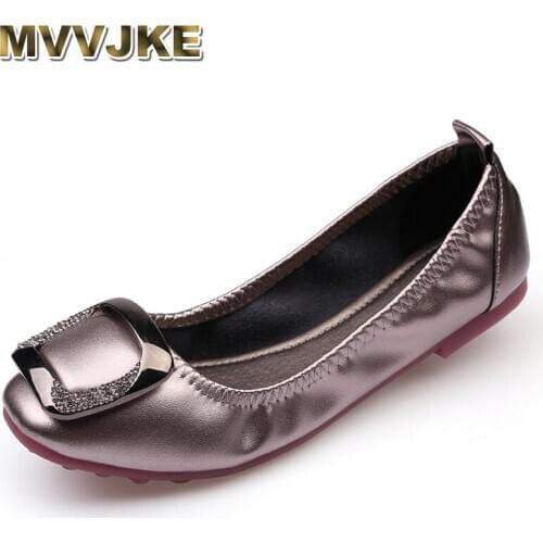 MVVJKEPlus Size 41 Women Soft Leather Flats Fashion Woman Loafers Square Toe Buckle Ballerina Casual Single Shoes Women Zapatos