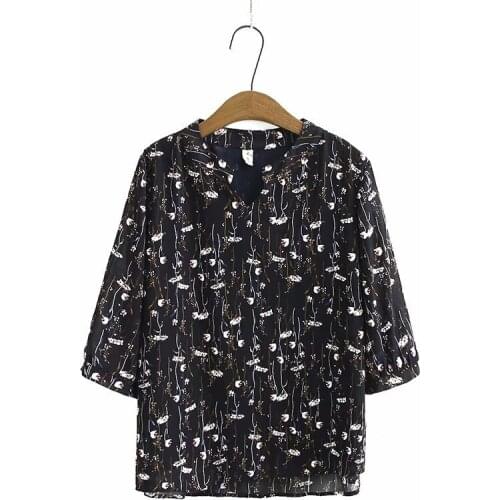 Plus Size XL-4XL Tops Womens Blouse Half Sleeve Floral Printed Chiffon Blusas Ladies Vintage Clothing