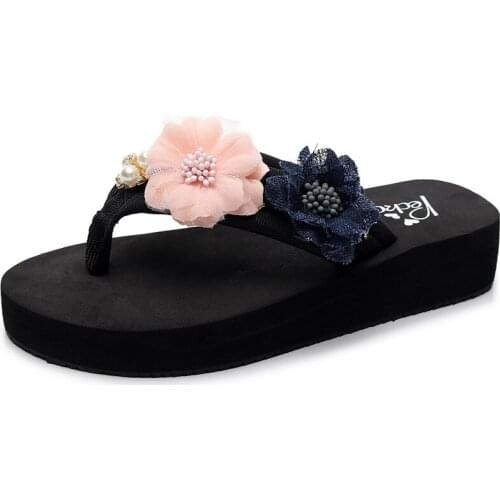 Women Sandals Flowers Slipper Summer Flip Flops Slipper Ladies Platform Female Shoes Slide Wedges High Heel Beach Slipper hy461