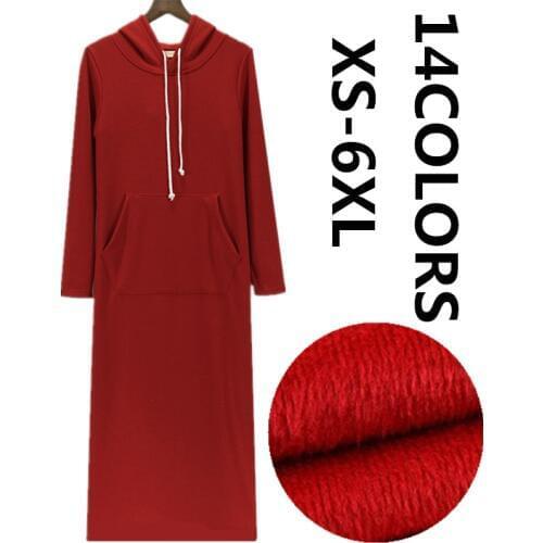 New 2020Spring Autumn Women Sweatshirts Dress large size S-5XL 6XL BLACK GREY RED BLUE Hooded Dress Lady Thickening velvet Wint