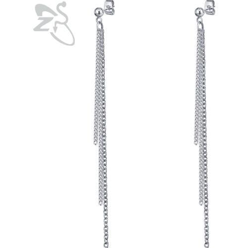 ZS Steel Color Hip Hop Drop Earrings with Long Link Chain Dangling Earring 2 Pcs Ear Piercing Jewelry Punk Rock Earring for Men