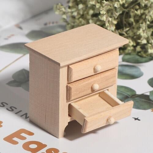 1/12 Dollhouse Miniature Wood Bedside Cabinet Model Furniture Accessories
