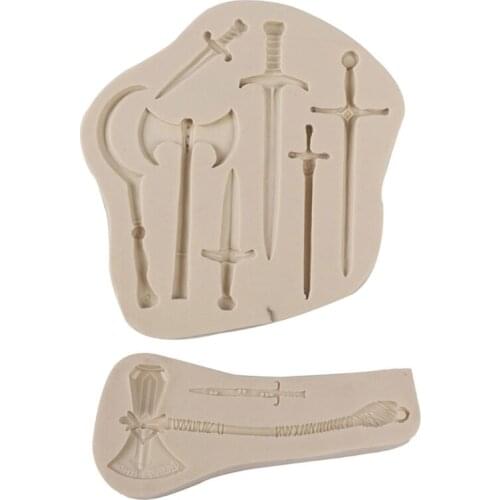2Pcs Weapons Sword Axe Knife Pendant Resin Casting Dagger Silicone Mold DIY Chocolate Desserts Fondant Mold Art Crafts