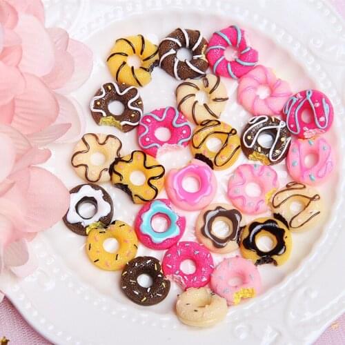 20pcs Simulation Cute Donuts Flatback Resin Cabochon Miniature Fake Food DIY For Phone Deco Mini Play Food Dolls Accessories