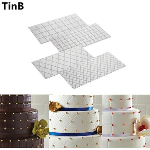 4pc/Set Grid Transparent Texture Mat Cake Border Decorating Tools Cake Mold Fondant Imprint Baking Mat Fondant Cutter Cake Tools