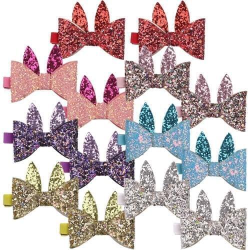 7 Pairs=14pcs/lot Sequin Hair Bows With Clips Mini Bunny Hairpin Childrens Glitter Cartoon Barrettes For Kids