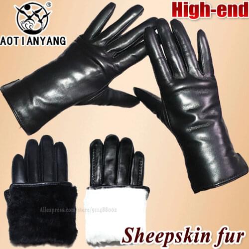 AOTIANYANG Womens Wool Sheepskin Gloves Thicken Warm Winter Windproof Riding Skiing Cold Real Sheepskin Fur Leather Gloves 2021