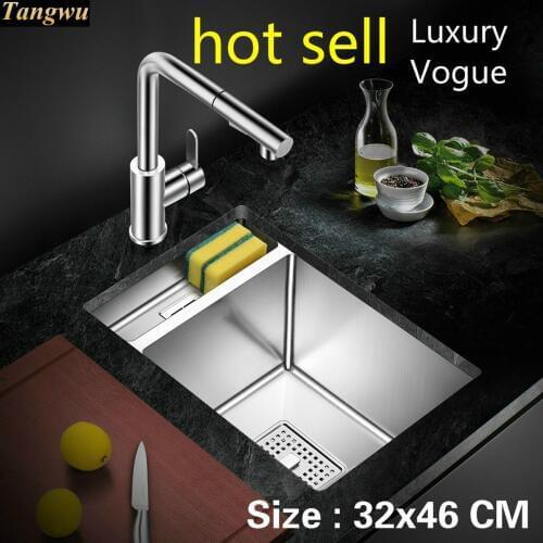 Free shipping Household standard luxury kitchen manual sink single trough 304 stainless steel mini hot sell 320x460 MM