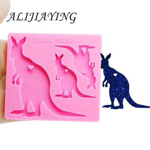 Shiny keychain kangaroo family mama/baby mold key ring decoration silicone mold for DIY epoxy resin wholesale DY0125