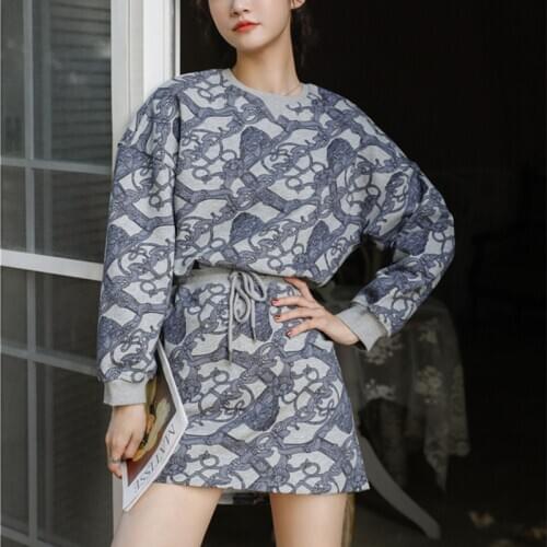 BLLOCUE Autumn New Sweatshirt Skirt Two Pieces Set Tracksuit Fashion Womens Suit Outfit