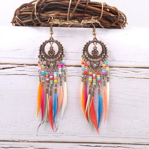 Bohemian Ethnic Long Statement Colorful Tassel Drop Earrings Boho Resin Beads Fringe Earrings for Women Fashion Dangle Earring