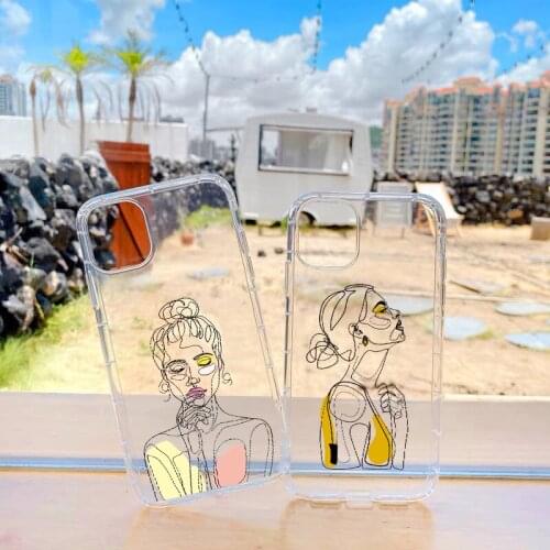 Line Design Pattern Girl Clear Phone Case For iPhone 11 12 Pro Max 6s 7 8 Plus X XR XS MAX SE 2020 Shell Soft Transparent Cover