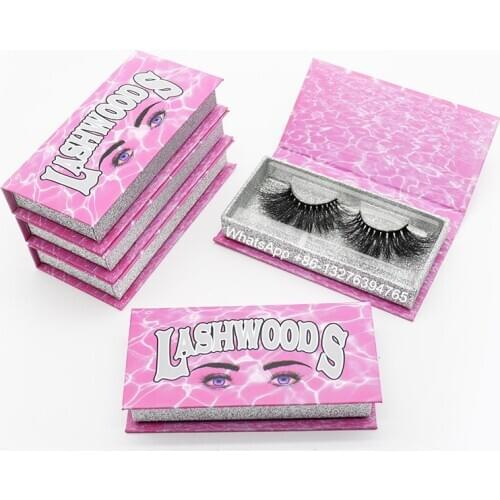 Pink Wave Texture Mink Lash Case With Tray Dramatic 25MM Thick Crisscross Mink Eyelashes Custom Eyelash Packaging Box With Logo