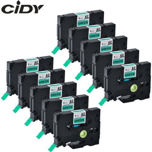 CIDY Black on Green 10pcs 9mm TZe721 TZe 721 TZ 721 TZ721 TZ-721 Laminated Strong Adhesive Labels Tape Compatible For Brother