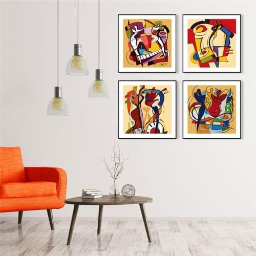 Colorful Abstract Music Line Wall Art Poster Playing Band Piano Drum Canvas Painting Modern Decorative Pictures for Living Room