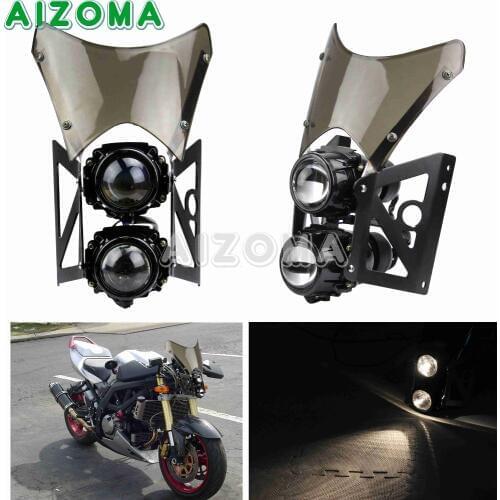 Dual Sport Motorcycles H3 55w Twin Headlight w/ Windscreen Bracket Kit For Honda Yamaha Custom E-MARK E9 Projector Headlamp