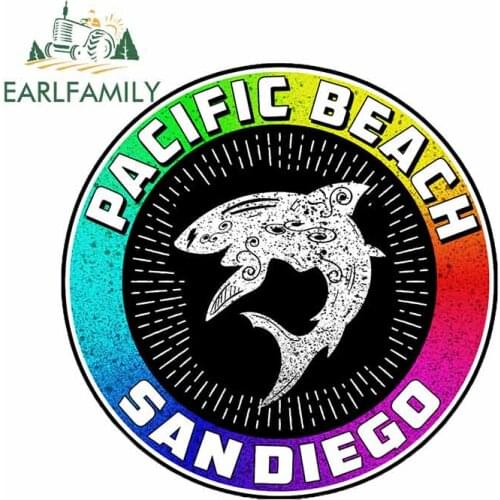 EARLFAMILY 13cm x 13cm for Pacific Beach San Diego BEACH Decal Sticker California Shark Surfing Surf Car Stickers and Decals