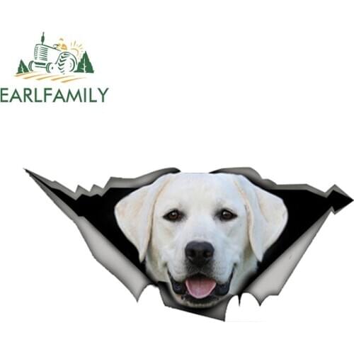 EARLFAMILY 13cm x 6cm White Labrador Car Sticker Torn Metal Decal Reflective Stickers Waterproof 3D Car Styling White Lab Decals