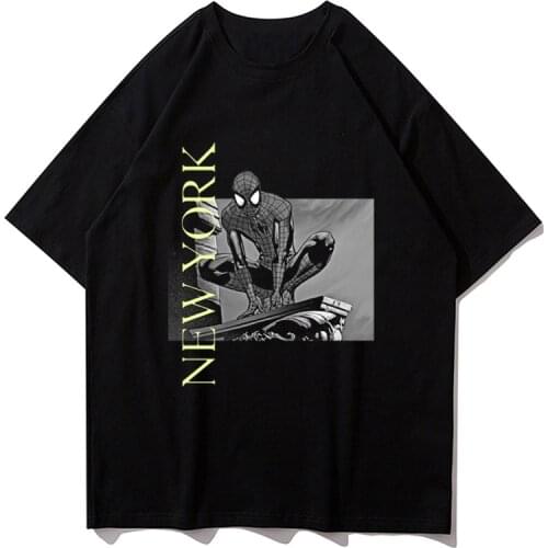 Marvel Spider-Man Deadpool Captain America Oversized T-shirt Comics Cartoon T Shirt for Men Black T-shirts Man Summer Cotton100