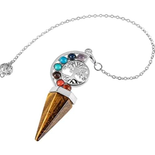 FYSL Silver Plated Tree of Life Connect Hexagon Pyramid Pendant Many Colors Quartz Stone Healing Chakra Jewelry