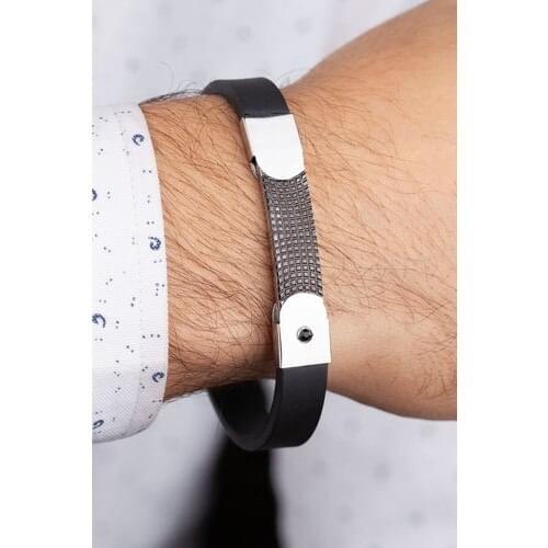 Esti̇va 316L Surgical Male Leather Bracelet