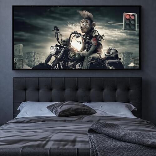 Motorcycle Racer Smoking Monkey Canvas Paintings Wall Art Posters Prints Wall Pictures for Living Room Home Wall Cuadros Decor