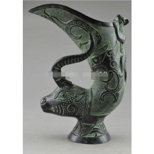 WBY---323+++Asia Collectible antique decorated old handwork Bronze animal statue Carved Sheep Gecko Vase