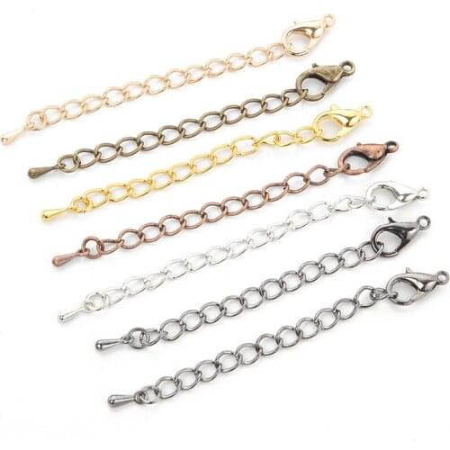 20pcs/lot 50 70mm Tone Extended Extension Tail Chain Lobster Clasps Connector For DIY Jewelry Making Findings Bracelet Necklace
