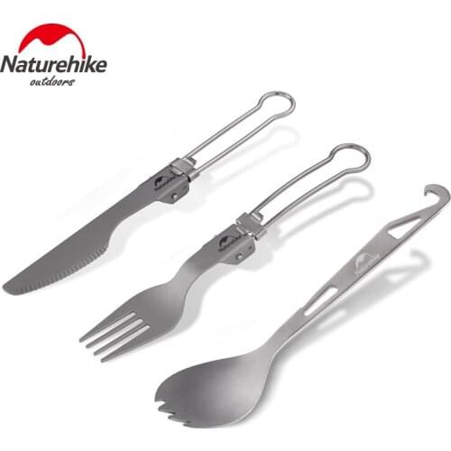 Naturehike Titanium Alloy Camping Dinnerware Set Outdoor Folding Handle Spoon Fork Lightweight Opener NH19C001-J