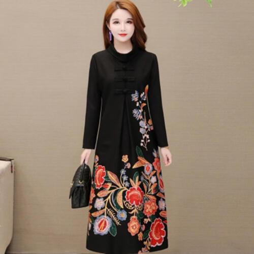 2020 new middle-aged dress noble autumn Large size winter mother autumn dress national kneesize Vestidos A710