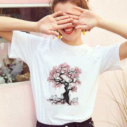 2021 New Women T-shirts Plus Size Peach Tree and Ghost Short Sleeved T-shirt Tops Harajuku Kawaii Streetwear Tops Short Clothes