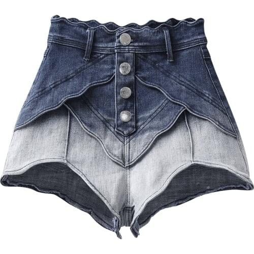 Large Size Womens Clothing Plump Girls Gradient Color Wide-Leg Denim Shorts Womens Loose Thin Small Design Casual Hot Pants