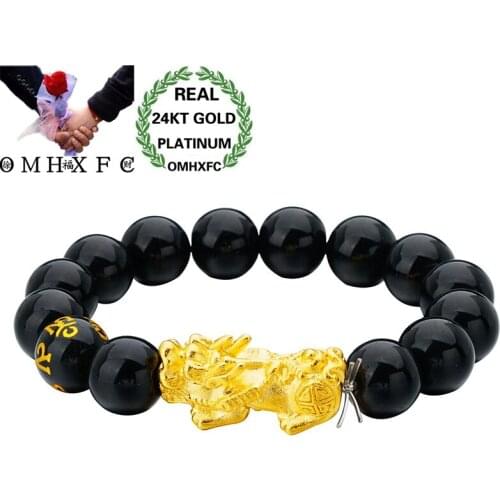 OMHXFC Wholesale European Fashion Woman Female Party Birthday Wedding Gift Vintage PIXIU Words Beads 24KT Gold Bracelet BE313