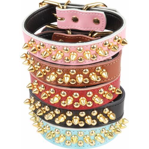 PipiFren Pure Cowhide Small Dogs Collars Pitbull Spiked Rivet For Pets Collar Necklace Accessories Puppy Cat Supplies honden