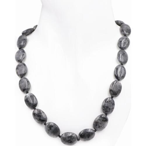 Charms Natural Labradorite Beads Necklace Pendant Braid Oval Stone Chain Black Choker Statement Women Energy Necklaces 18" A827