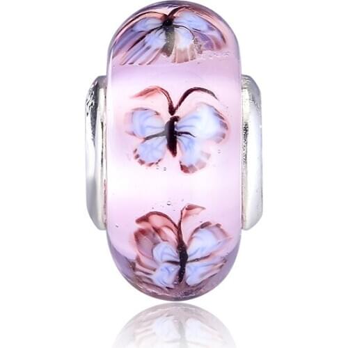 Charms 925 Silver Original Fit Pandora Bracelets Sterling Butterfly Glass Charm Beads for diy Women Jewelry