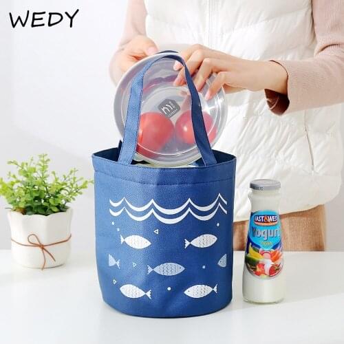 Portable Drawstring Lunch Bag Large Capacity Insulated Lunch Box Round Barrel Kids Cute Lunch Bag For School Outing Food Storage